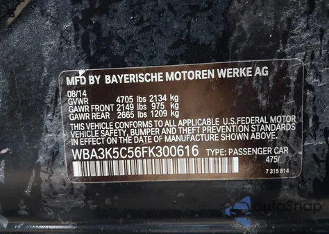 2015 BMW 328D xDrive из США, поврежденный, VIN WBA3K5C56FK300616